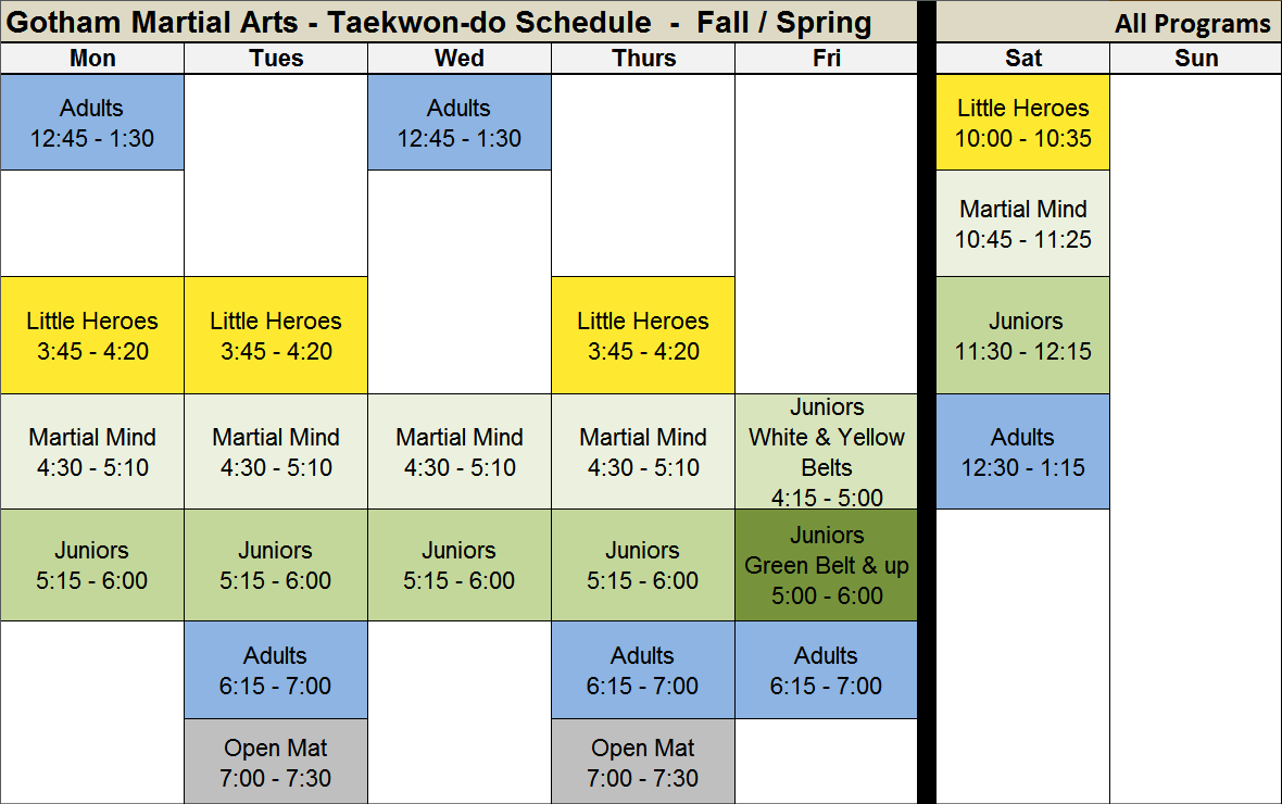 Gotham Taekwon-do 2020 Spring Schedule